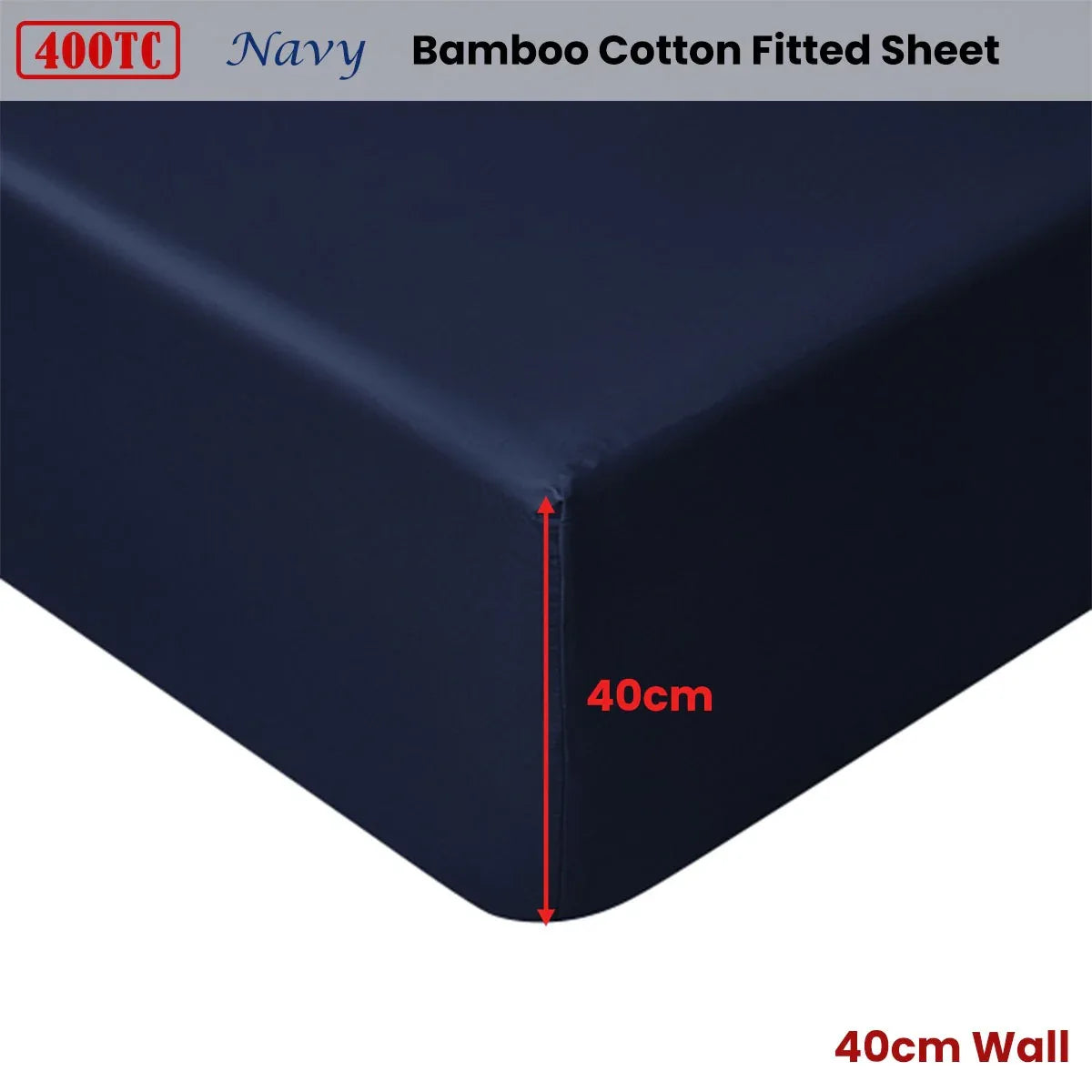 Accessorize 400TC Navy Bamboo Cotton Fitted Sheet 40cm Wall Single - Mekamart Australia