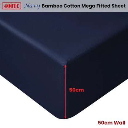 Accessorize Navy Bamboo Cotton Mega Fitted Sheet 50cm Wall Super King - Mekamart Australia