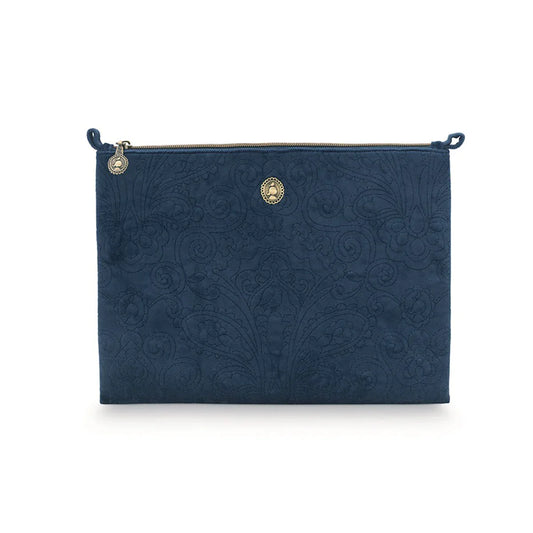 PIP Studio Velvet Quilted Dark Blue Large Cosmetic Flat Pouch - Mekamart Australia