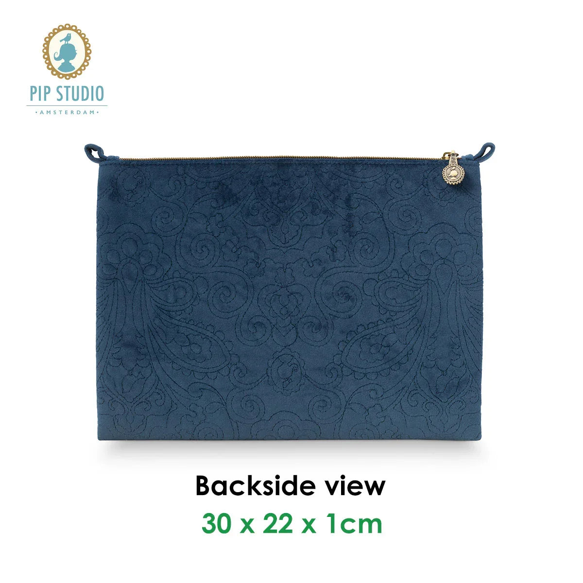PIP Studio Velvet Quilted Dark Blue Large Cosmetic Flat Pouch - Mekamart Australia