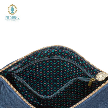 PIP Studio Velvet Quilted Dark Blue Large Cosmetic Flat Pouch - Mekamart Australia