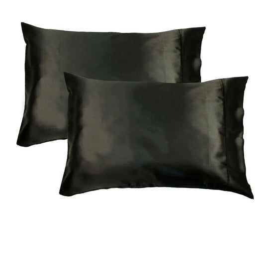 Accessorize 300TC Deluxe Essentials Satin Standard Pillowcases Black - Mekamart Australia
