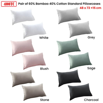 Accessorize Sage 400TC Bamboo Cotton Pair of Standard Pillowcases 48 x 73 + 15cm - Mekamart Australia