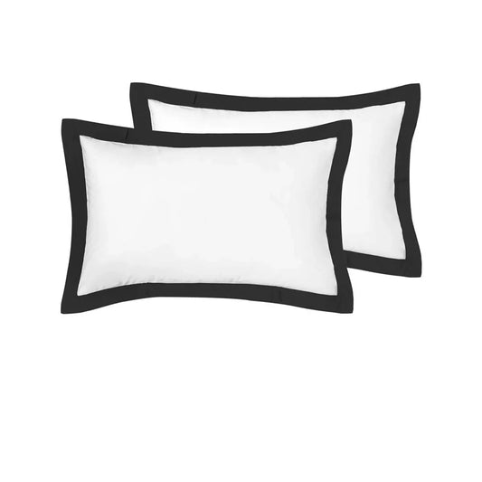 Accessorize Pair of White/Black Tailored Hotel Deluxe Cotton Standard Pillowcases - Mekamart Australia