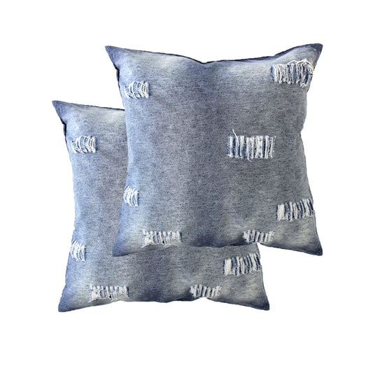 Accessorize Pair of Stonewashed Denim Ripped Linen Cotton European Pillowcases - Mekamart Australia