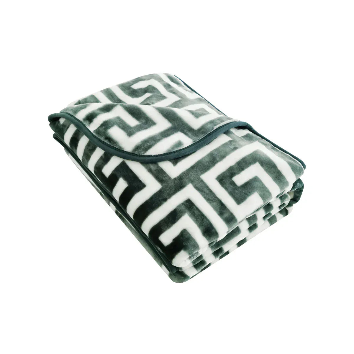 Bloomington 800GSM Greek Key Green Winter Premium Quality 1 Ply Mink Blanket King - Mekamart Australia
