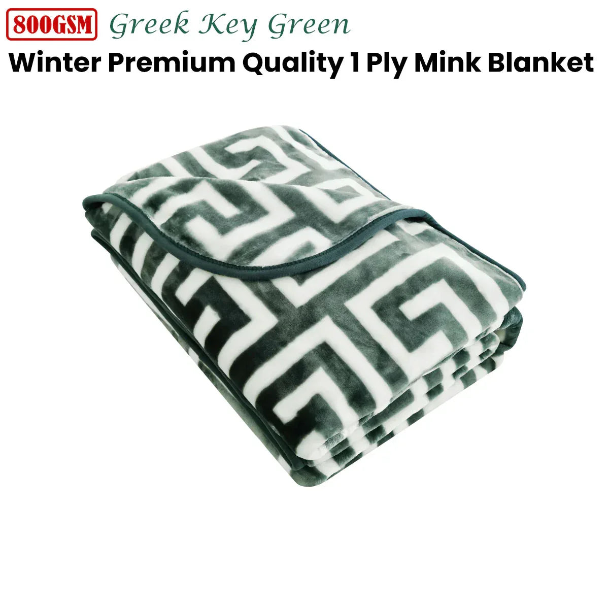 Bloomington 800GSM Greek Key Green Winter Premium Quality 1 Ply Mink Blanket Queen - Mekamart Australia