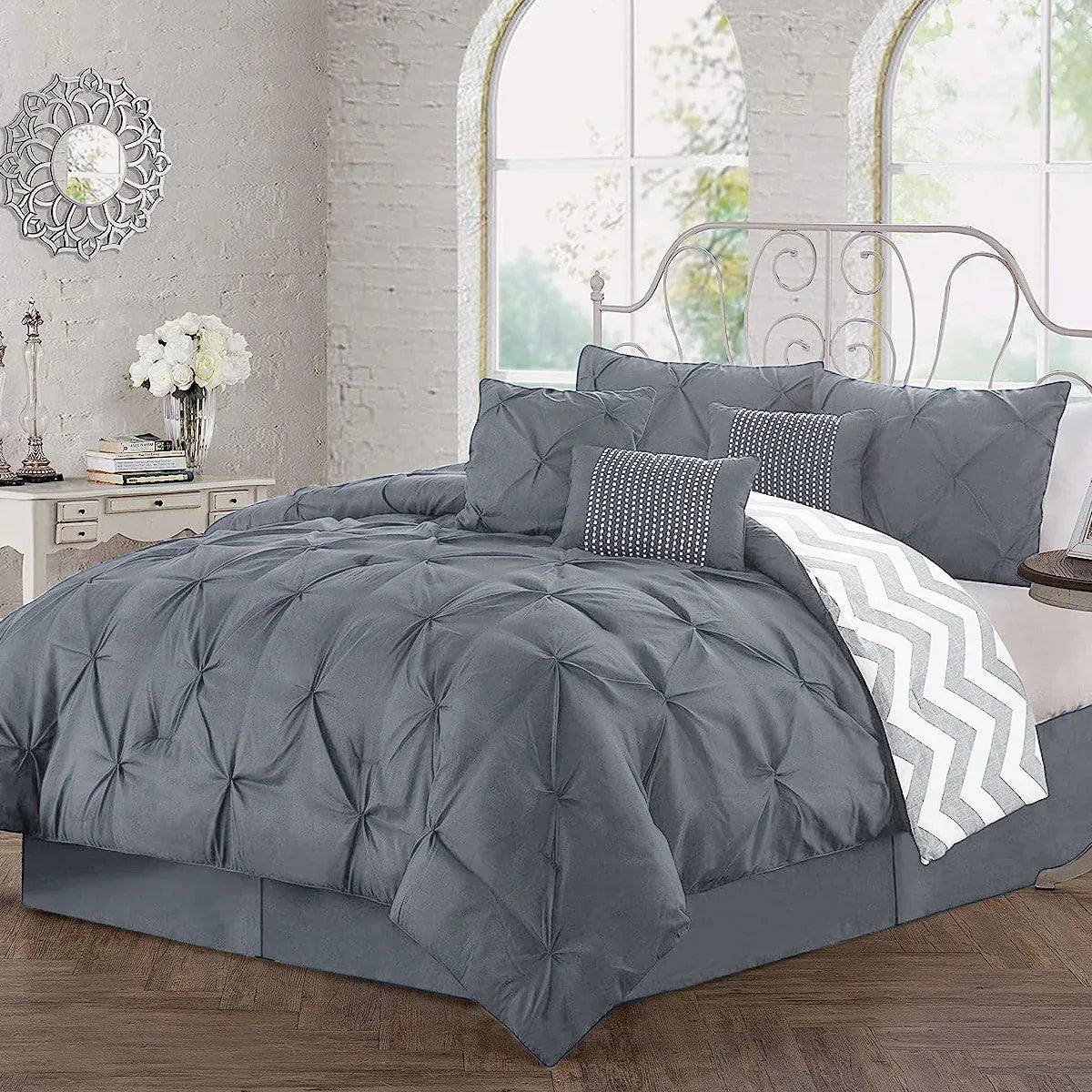 J Elliot Home 6 Pcs Ella Grey Comforter Set Single - Mekamart Australia