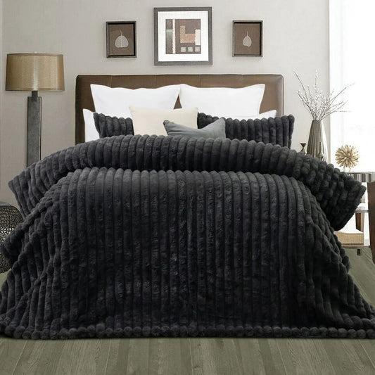 Jane Barrington Arna Charcoal 3 Pcs Channel Faux Bunny Fur Comforter Set Queen - Mekamart Australia