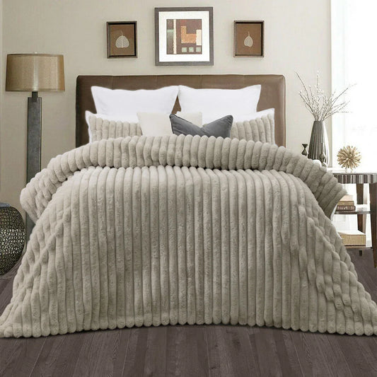 Jane Barrington Arna Natural 3 Pcs Channel Faux Bunny Fur Comforter Set King - Mekamart Australia