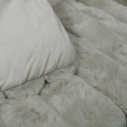 Jane Barrington Arna Natural 3 Pcs Channel Faux Bunny Fur Comforter Set Queen - Mekamart Australia