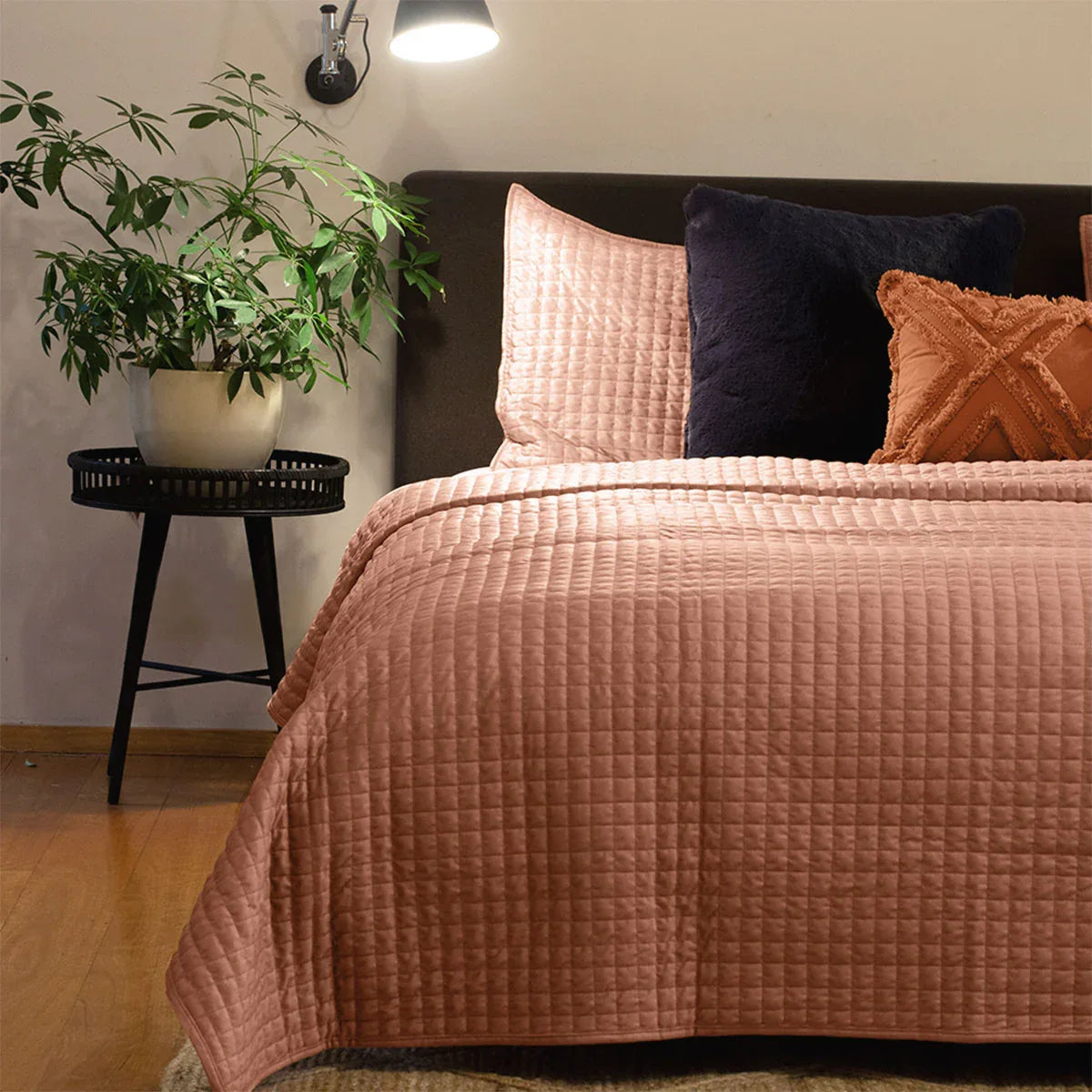 J.Elliot Home Adela Clay Pink Velvet Quilted Coverlet Set Queen/King - Mekamart Australia