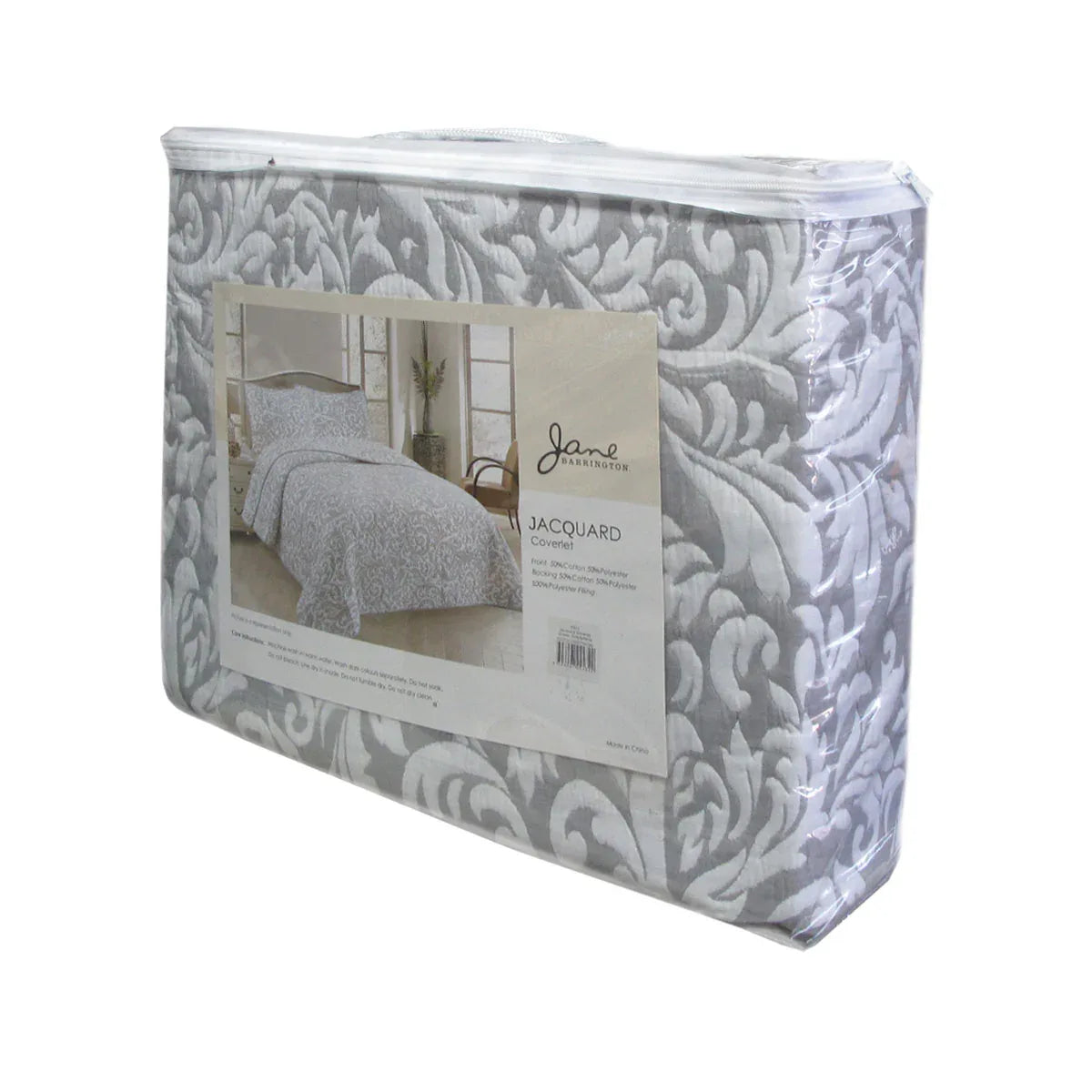 Jane Barrington Grey & White Lightly Quilted Jacquard Reversible Coverlet Set Queen - Mekamart Australia