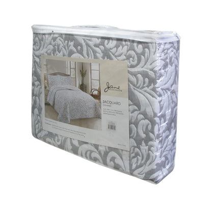 Jane Barrington Grey & White Lightly Quilted Jacquard Reversible Coverlet Set Queen - Mekamart Australia