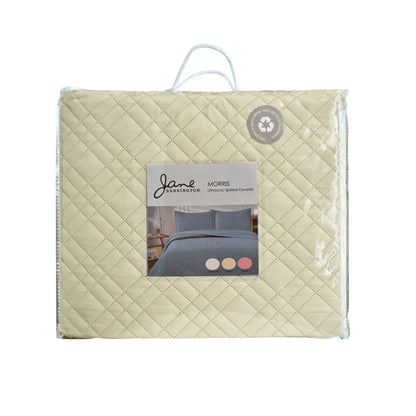 Jane Barrington Morris Beige Ultrasonic Embossed Lightly Quilted Reversible Coverlet Set Queen - Mekamart Australia