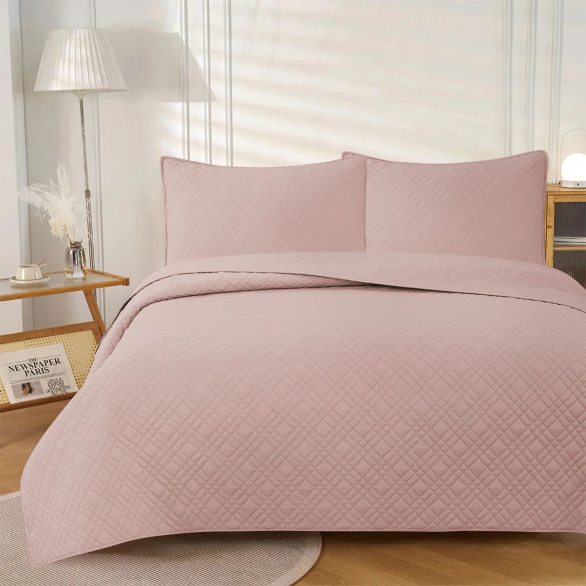 Jane Barrington Morris Blush Ultrasonic Embossed Lightly Quilted Reversible Coverlet Set King - Mekamart Australia