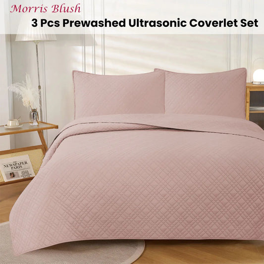 Jane Barrington Morris Blush Ultrasonic Embossed Lightly Quilted Reversible Coverlet Set King - Mekamart Australia