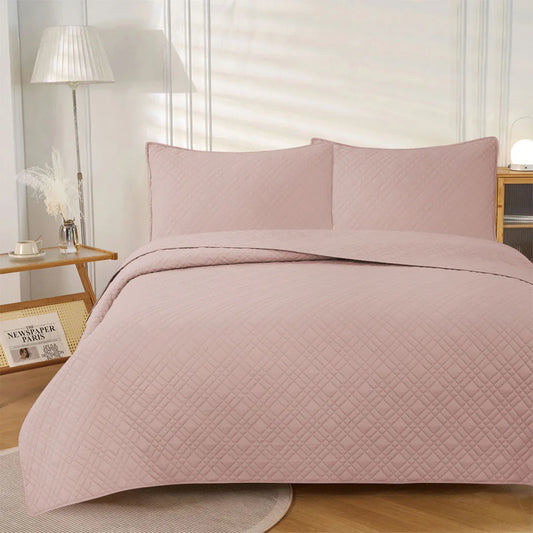 Jane Barrington Morris Blush Ultrasonic Embossed Lightly Quilted Reversible Coverlet Set Queen - Mekamart Australia