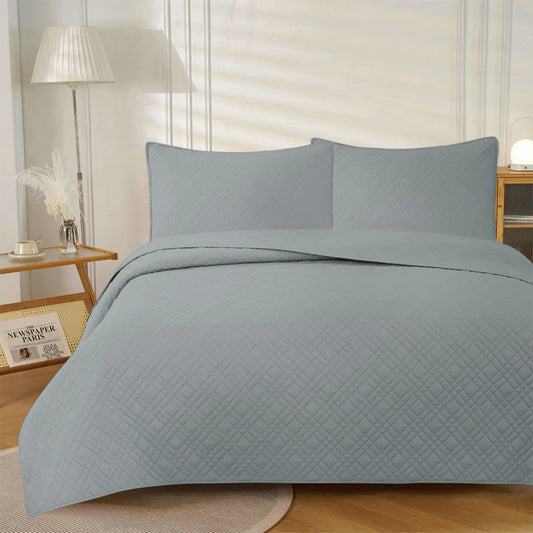 Jane Barrington Morris Dark Grey Ultrasonic Embossed Lightly Quilted Reversible Coverlet Set Queen - Mekamart Australia