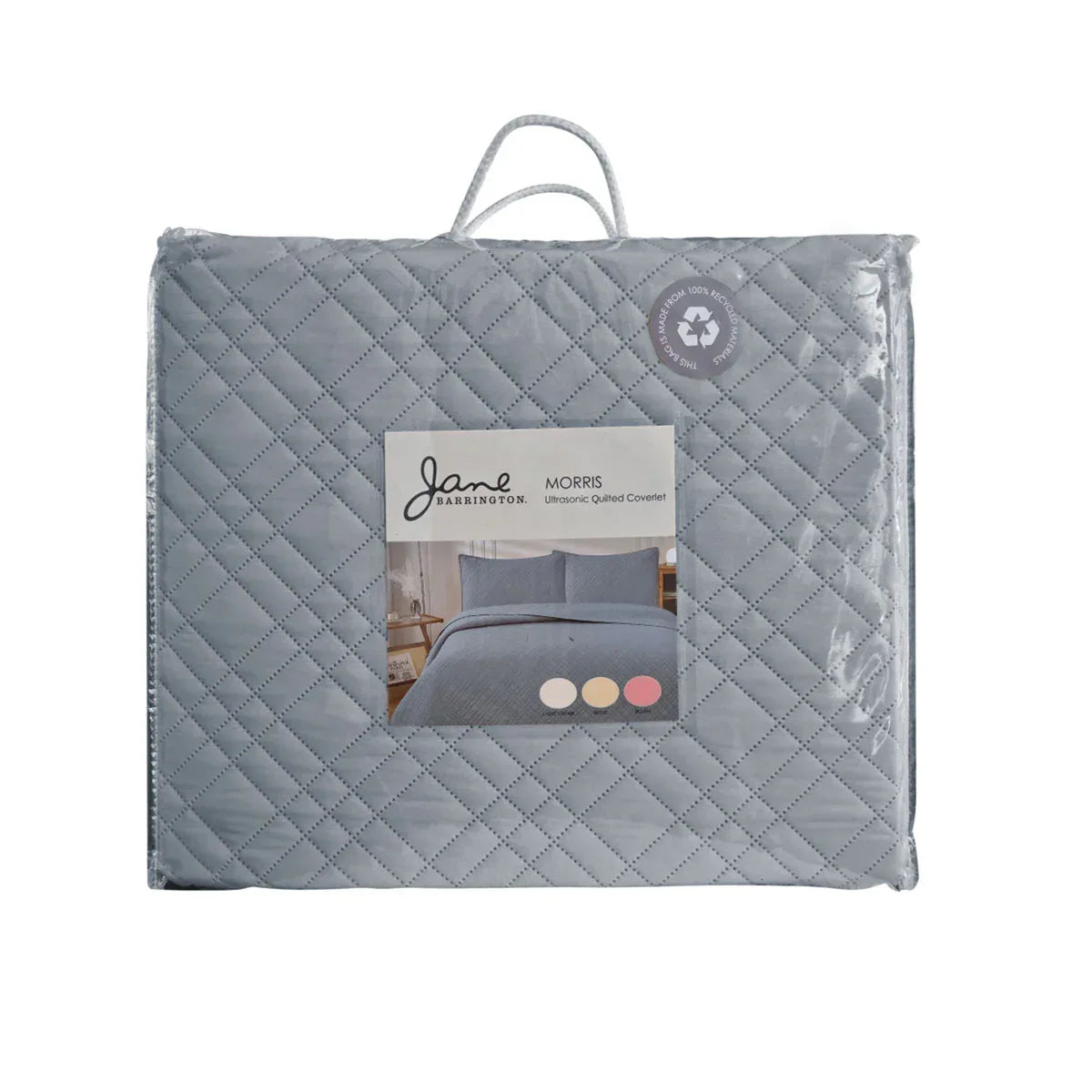 Jane Barrington Morris Dark Grey Ultrasonic Embossed Lightly Quilted Reversible Coverlet Set Queen - Mekamart Australia