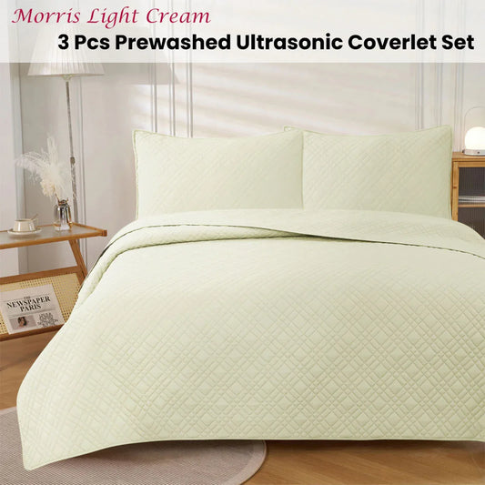 Jane Barrington Morris Light Cream Ultrasonic Embossed Lightly Quilted Reversible Coverlet Set King - Mekamart Australia