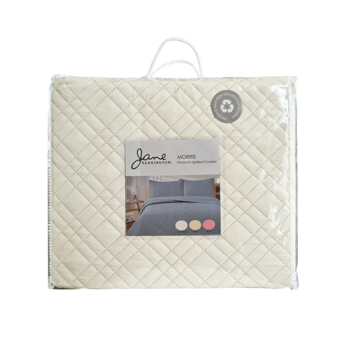 Jane Barrington Morris Light Cream Ultrasonic Embossed Lightly Quilted Reversible Coverlet Set King - Mekamart Australia