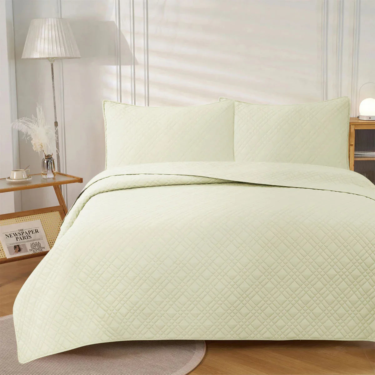 Jane Barrington Morris Light Cream Ultrasonic Embossed Lightly Quilted Reversible Coverlet Set Queen - Mekamart Australia