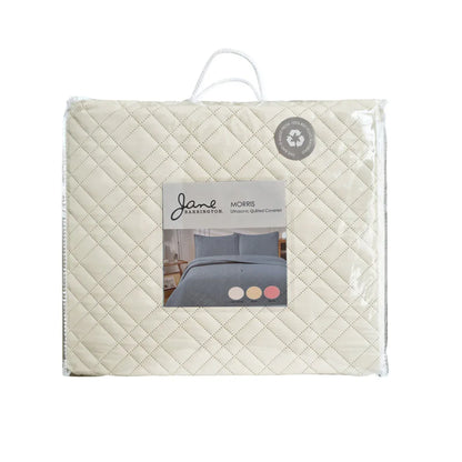 Jane Barrington Morris Light Cream Ultrasonic Embossed Lightly Quilted Reversible Coverlet Set Queen - Mekamart Australia