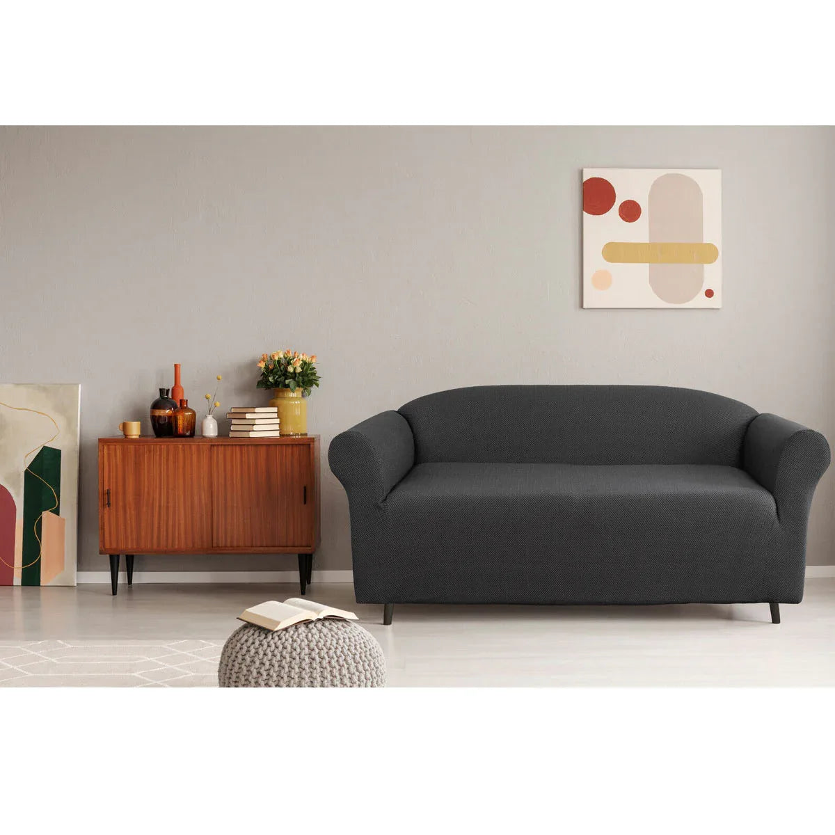 Elan Cambridge Extra-stretch Couch Cover Steel Two Seater Steel - Mekamart Australia
