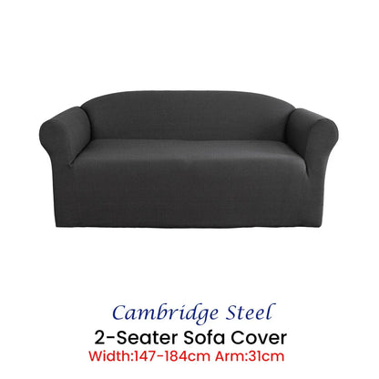 Elan Cambridge Extra-stretch Couch Cover Steel Two Seater Steel - Mekamart Australia
