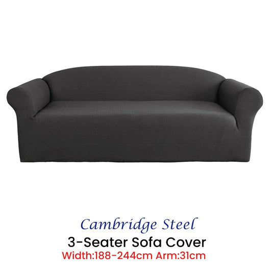 Elan Cambridge Extra-stretch Couch Cover Steel Three Seater Steel - Mekamart Australia