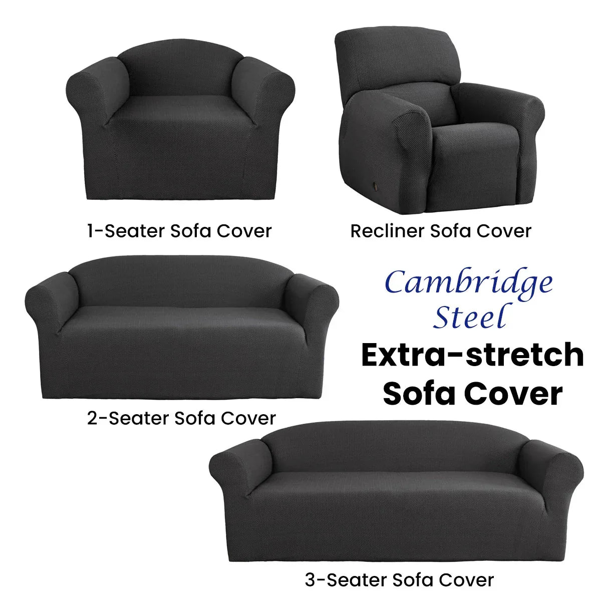 Elan Cambridge Extra-stretch Couch Cover Steel Three Seater Steel - Mekamart Australia