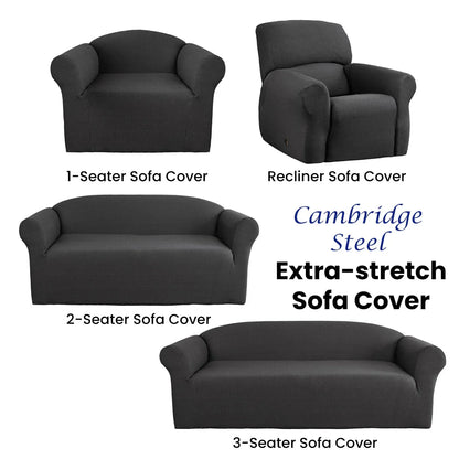 Elan Cambridge Extra-stretch Couch Cover Steel Three Seater Steel - Mekamart Australia