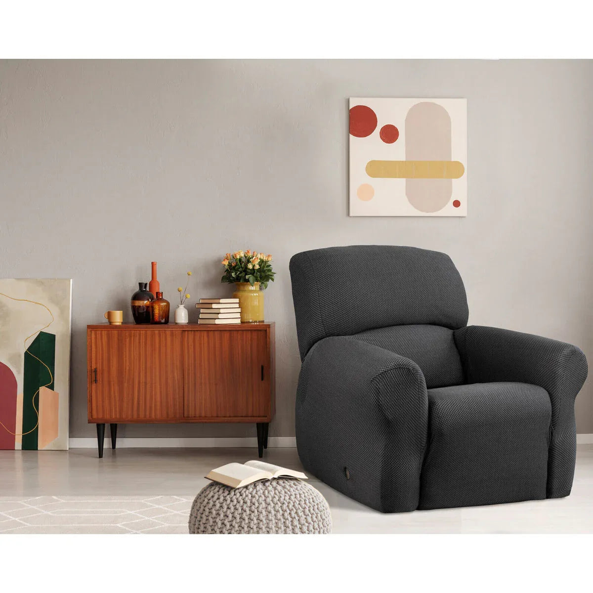 Elan Cambridge Extra-stretch Couch Cover Steel One Seater Recliner Steel - Mekamart Australia