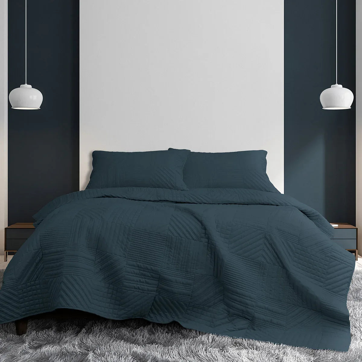 Ardor Finley Navy 3 Pcs Quilted Coverlet Set Queen/King - Mekamart Australia