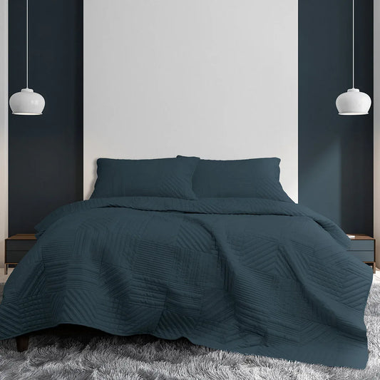 Ardor Finley Navy 3 Pcs Quilted Coverlet Set Queen/King - Mekamart Australia