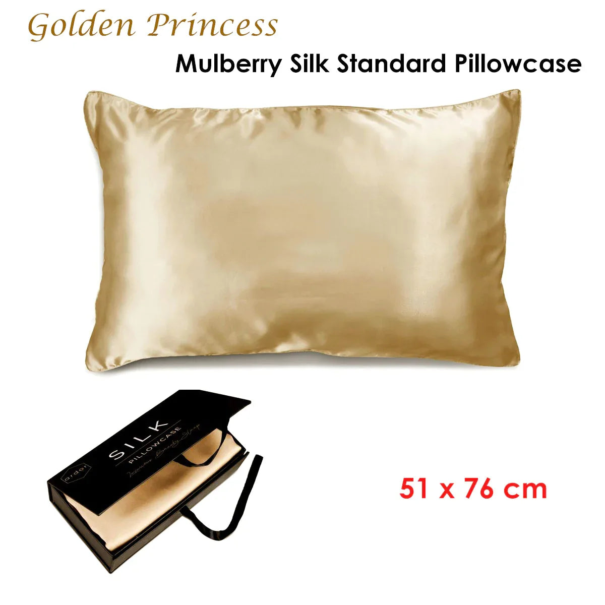 Ardor Mulberry Silk Standard Pillowcase Golden Princess - Mekamart Australia