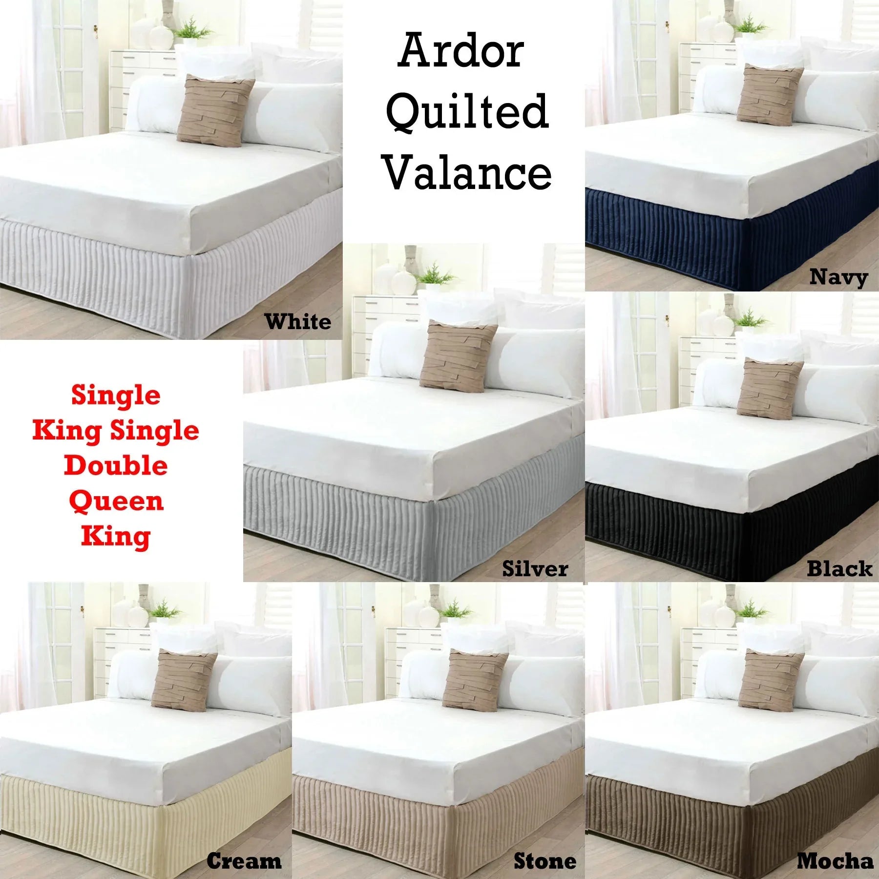 Ardor Quilted Valance Silver KING - Mekamart Australia
