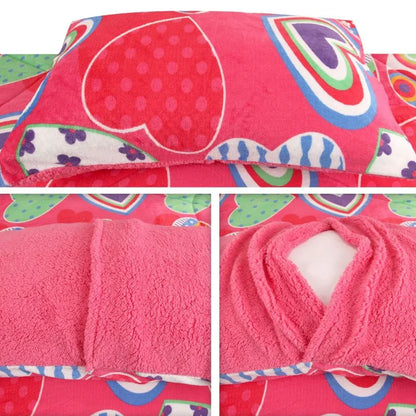 Ramesses Pink Heart Printed Sherpa Flannel Fleece Reversible Blanket Set Queen/King - Mekamart Australia