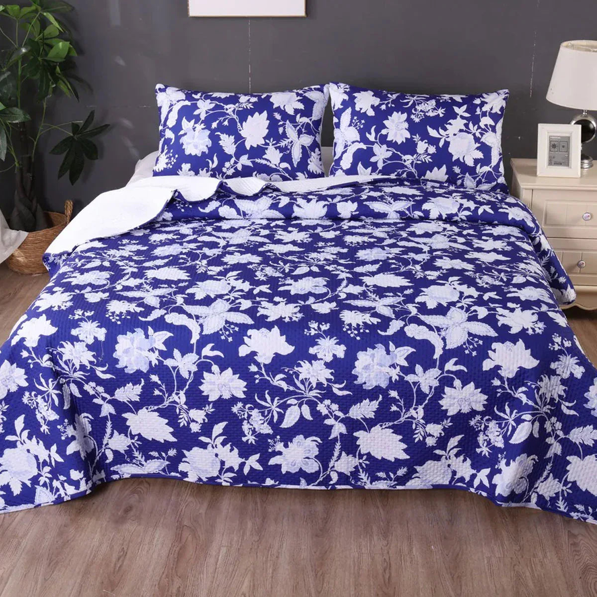 Ramesses Spring Blue 3 Pcs Bamboo Blend Ultrosonic Reversible Comforter Set King - Mekamart Australia