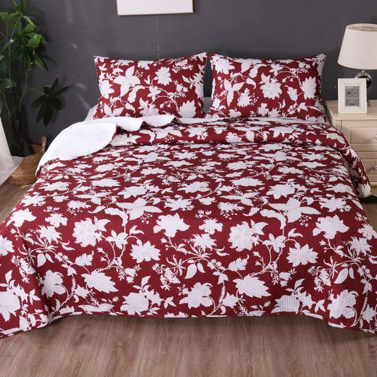Ramesses Spring Red 3 Pcs Bamboo Blend Ultrosonic Reversible Comforter Set King - Mekamart Australia