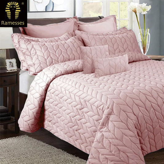 Ramesses 9 Piece Ultrasonic Comforter Set King Rose Pink - Mekamart Australia