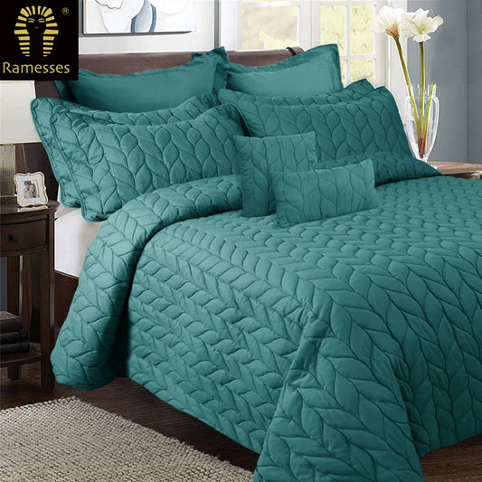 Ramesses 9 Pieces Ultrasonic Comforter Set Queen Teal - Mekamart Australia