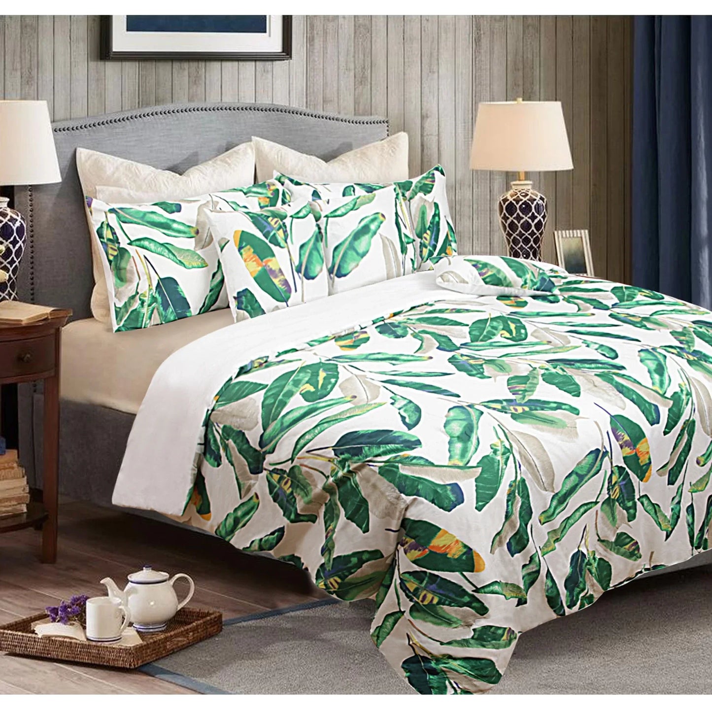 Shangri La 6 Piece Comforter Set Leaves Green - Mekamart Australia