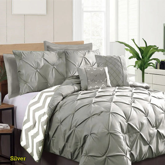 Ramesses 7 Piece Pinch Pleat Comforter Set Silver Queen - Mekamart Australia