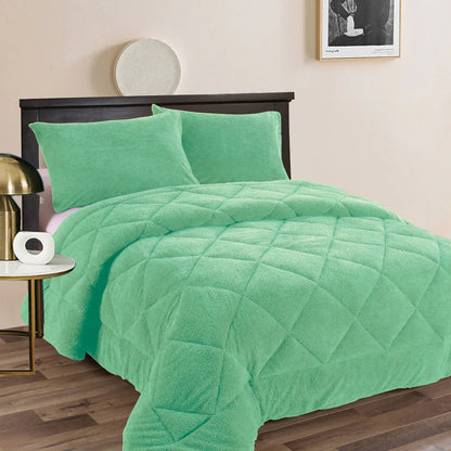 Ramesses Teddy Fleece 3 Pcs Comforter Set Aqua (Frost) Queen - Mekamart Australia