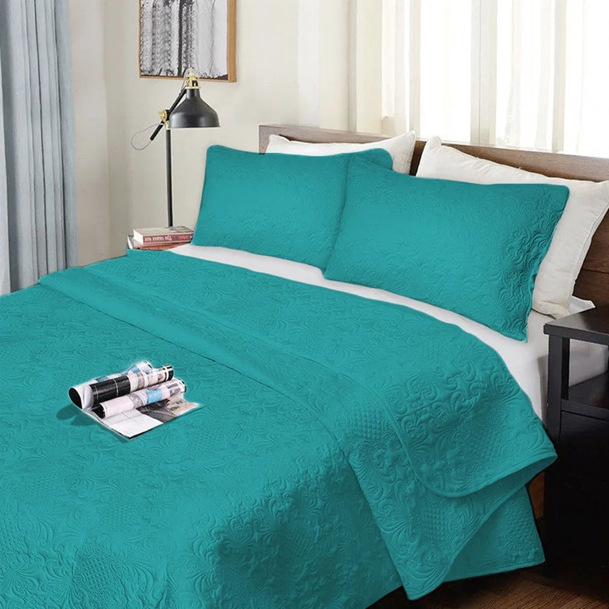 Ramesses 3 Piece Ultrasonic Comforter Set King Teal - Mekamart Australia