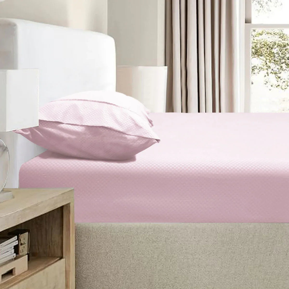 Ramesses 2000TC Bamboo Embossed Fitted Sheet Combo Set Pink Queen - Mekamart Australia
