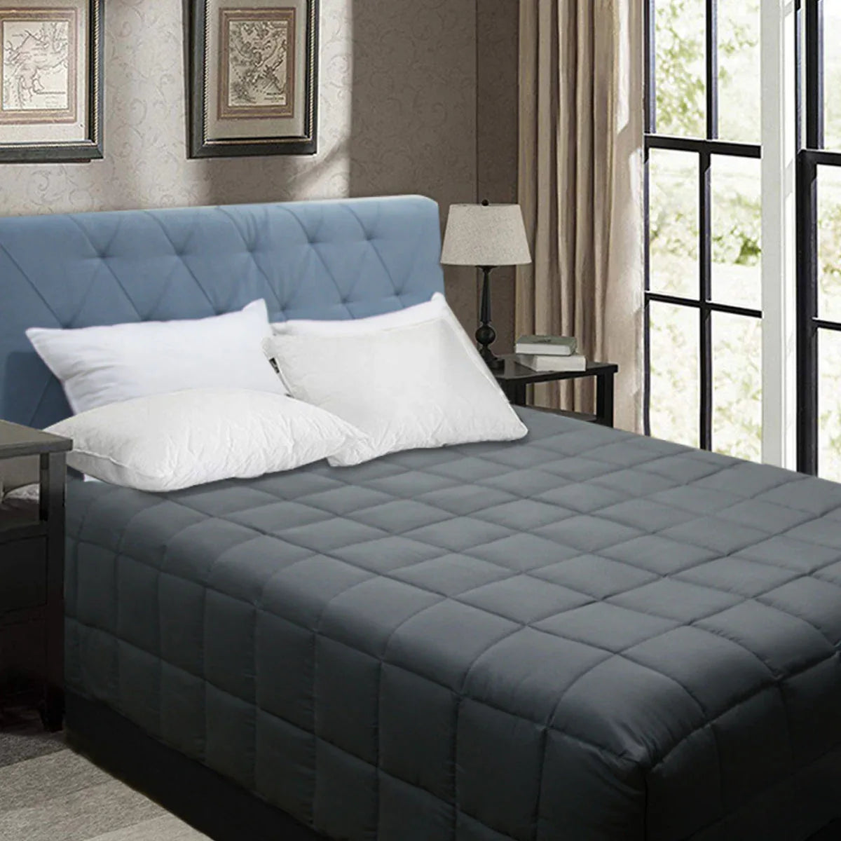 Shangri La Bamboo Blend Microfiber Box End Quilt Charcoal Double - Mekamart Australia