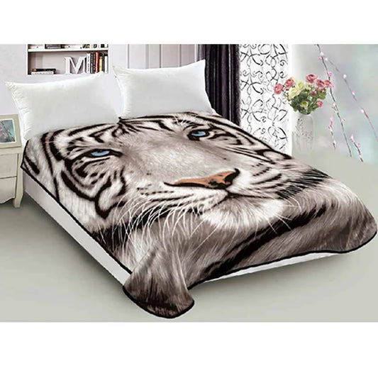 800GSM Luxury Reversible Animal Pattern Mink Blanket Queen 200 x 240 cm Blue-eyed Tiger - Mekamart Australia